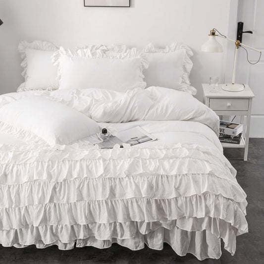 Luxury Cotton Frilled Duvet Set - White