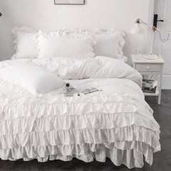 Luxury Cotton Frilled Duvet Set - White