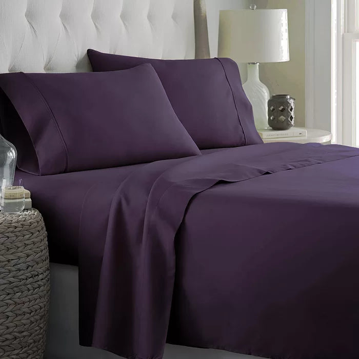 Plain Cotton Bed sheet Set -Purple - 99 Bedding Store