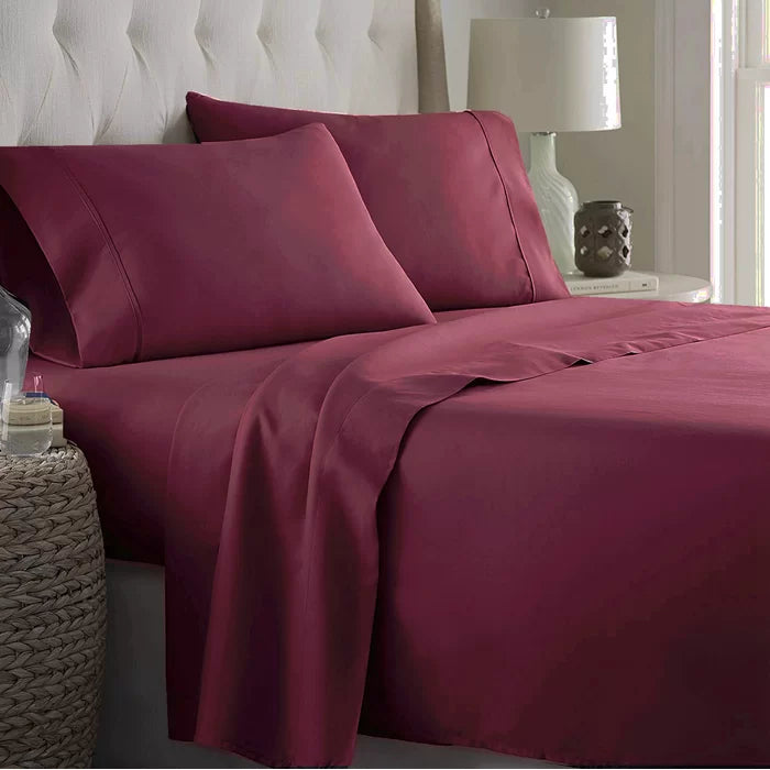 Plain Cotton Bed sheet Set -Burgundy - 99 Bedding Store