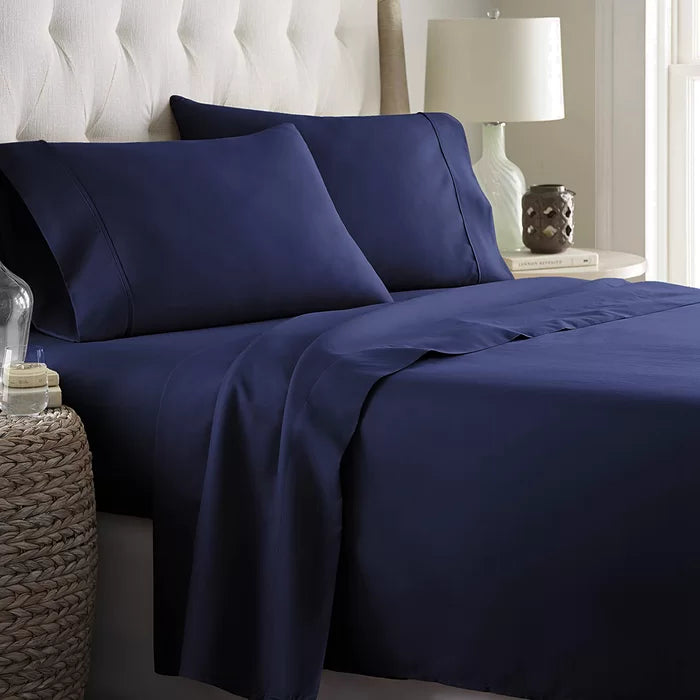 Plain Cotton Bed sheet Set -Navy Blue - 99 Bedding Store