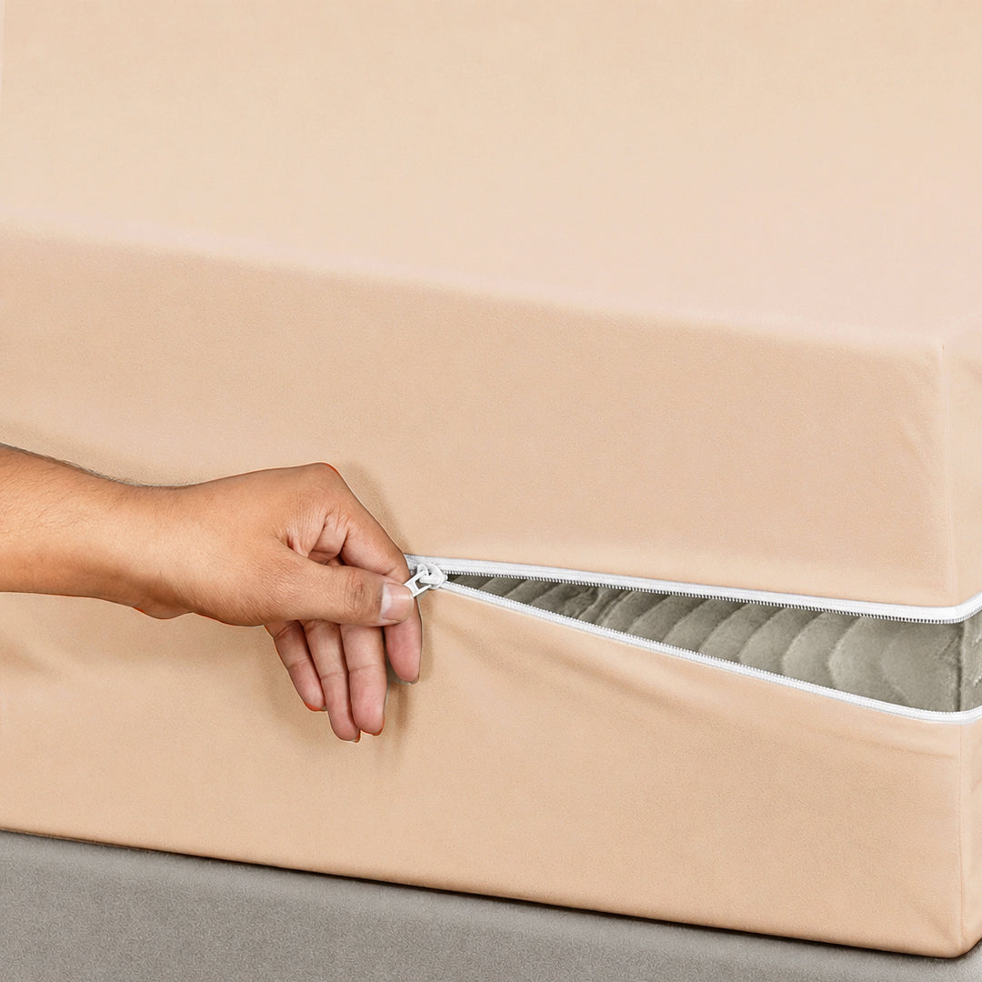 100% Cotton Zipper Mattress Cover - Beige
