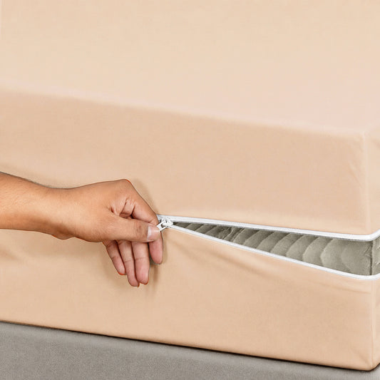 100% Cotton Zipper Mattress Cover - Beige