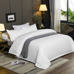 Luxury100% Egyptian Cotton Satin Stripe Duvet Cover Set White - 99 Bedding Store