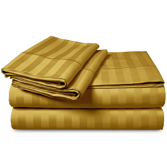 Luxury100% Egyptian Cotton Satin Stripe Duvet Cover Sets Golden - 99 Bedding Store