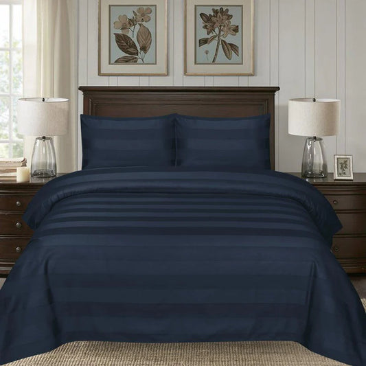 Luxury Satin Stripe Duvet Cover Set Navy 02