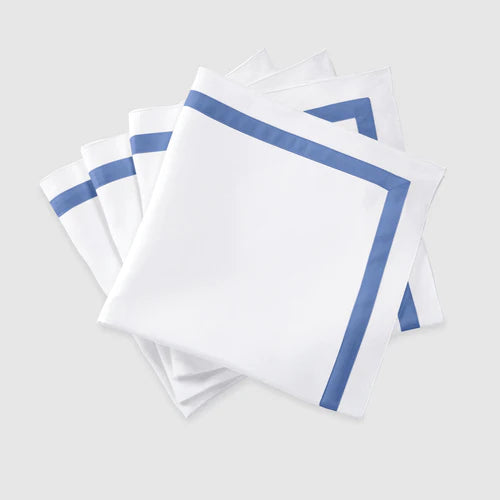 100% Cotton Napkin Set With Strip- White and Blue