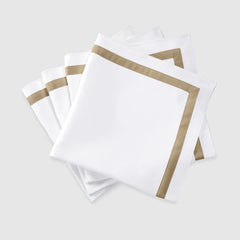 100% Cotton Napkin Set With Strip- White and Taupe