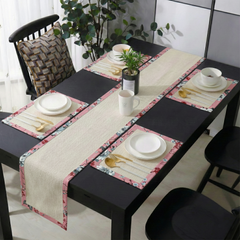 Off white Jute Dinning Set With Printed Border-