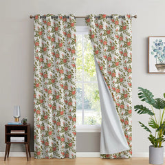 2PC WATERPROOF BLACKOUT PRINTED CURTAINS - ORANGE AND GREEN FLORAL