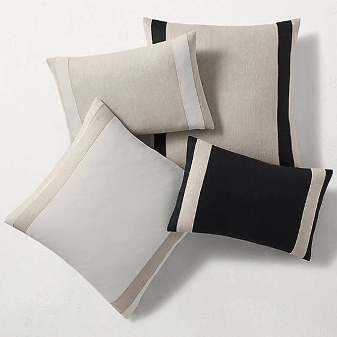 Pack Of 4 Beige Black and White Jute Striped Cushion Covers