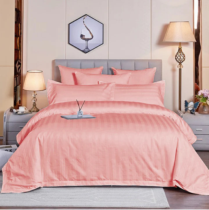 Luxury100% Egyptian Cotton Satin Stripe Duvet Cover Set Peach - 99 Bedding Store