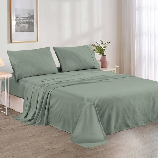 Plain Cotton Bed sheet Set - Sage Green