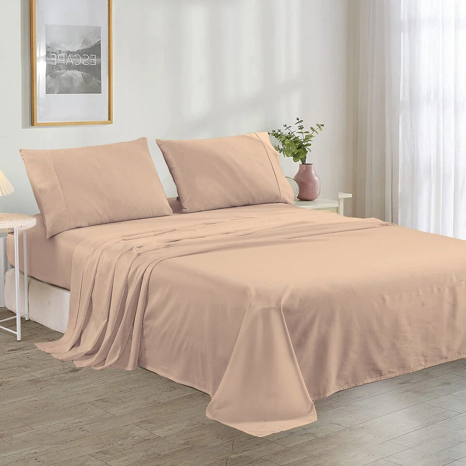Plain Cotton Bed sheet Set - Beige