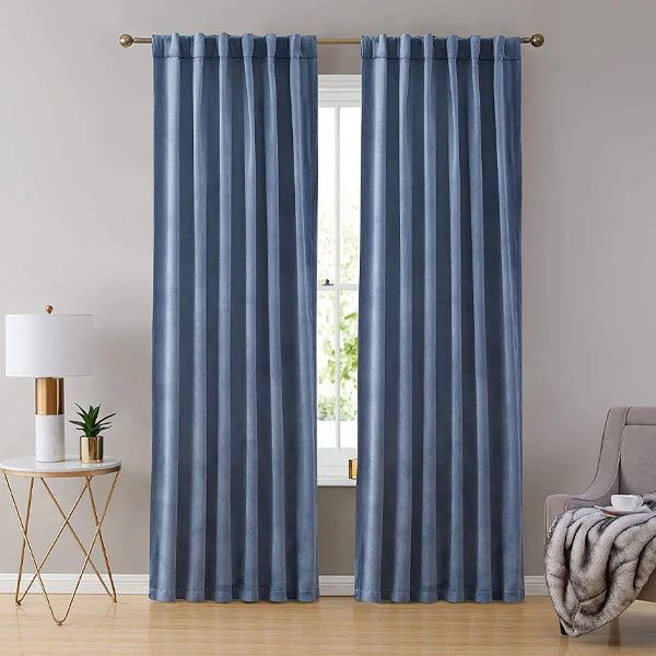 Sky Blue Premium Quality Velvet Curtain -1 Pane - 99 Bedding Store