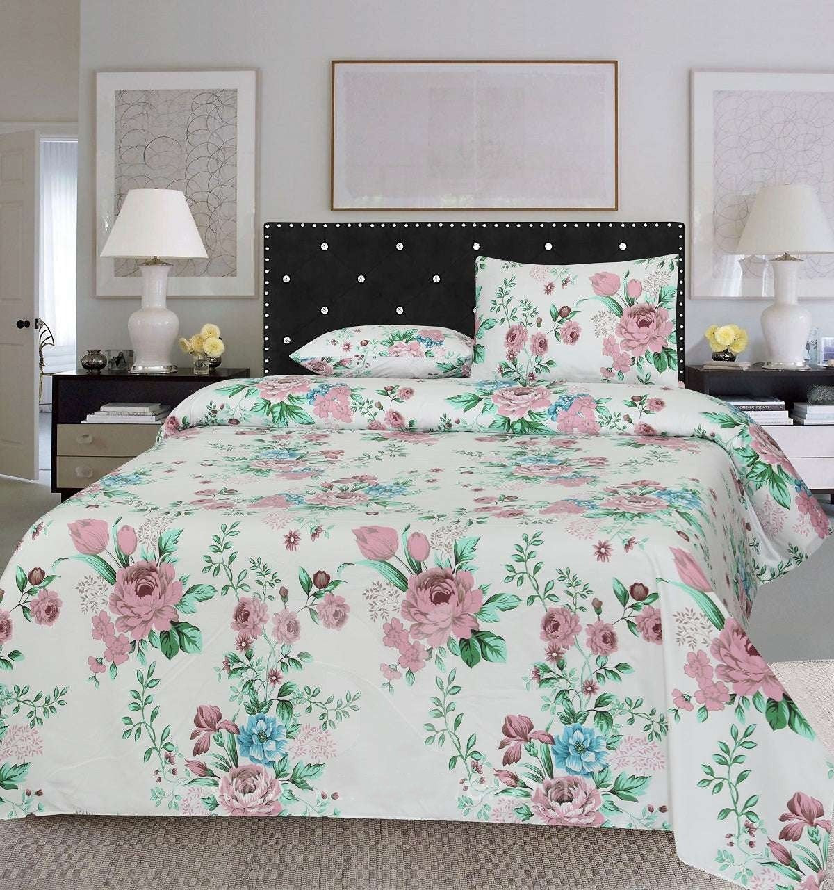 Printed Double Bed sheet Rosewood Flowers
