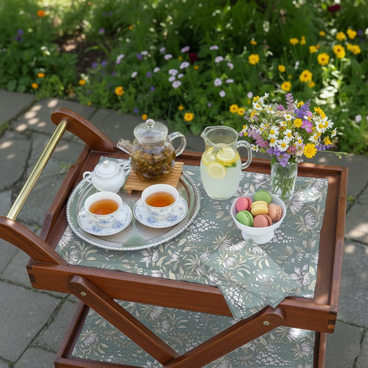 Printed Tea Trolley cover 9 Pcs Set- Green Garden