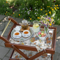 Printed Tea Trolley cover 9 Pcs Set- Rose Garden Beige