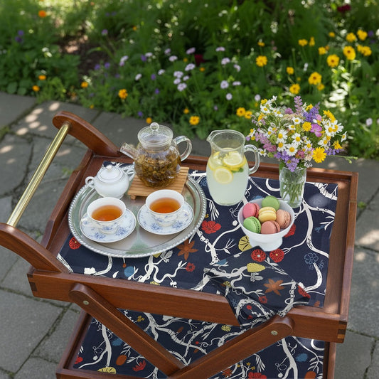 Printed Tea Trolley cover 9 Pcs Set - Blue Blossom