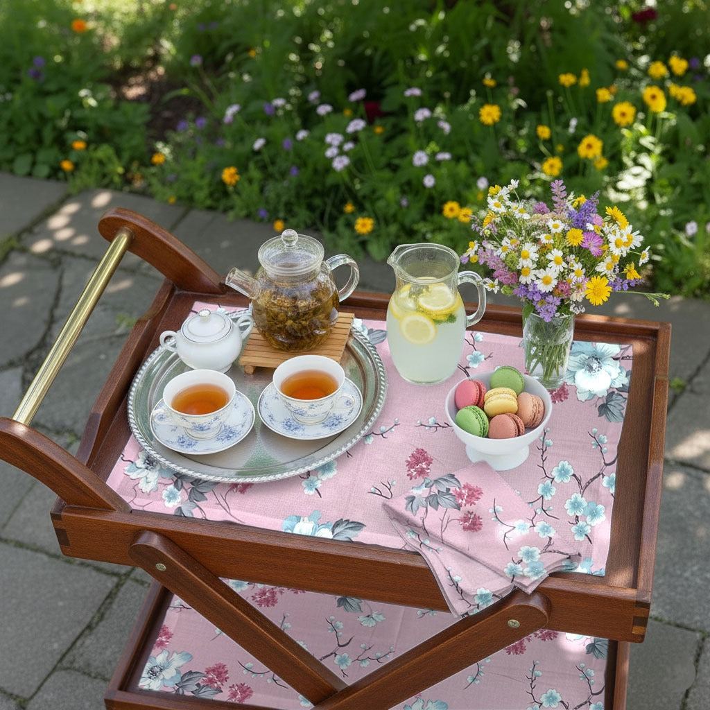 Printed Tea Trolley cover 9 Pcs Set - New Rose Garden