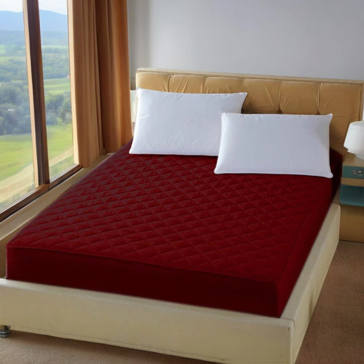 Quilted Waterproof Mattress Protector - Maroon Red