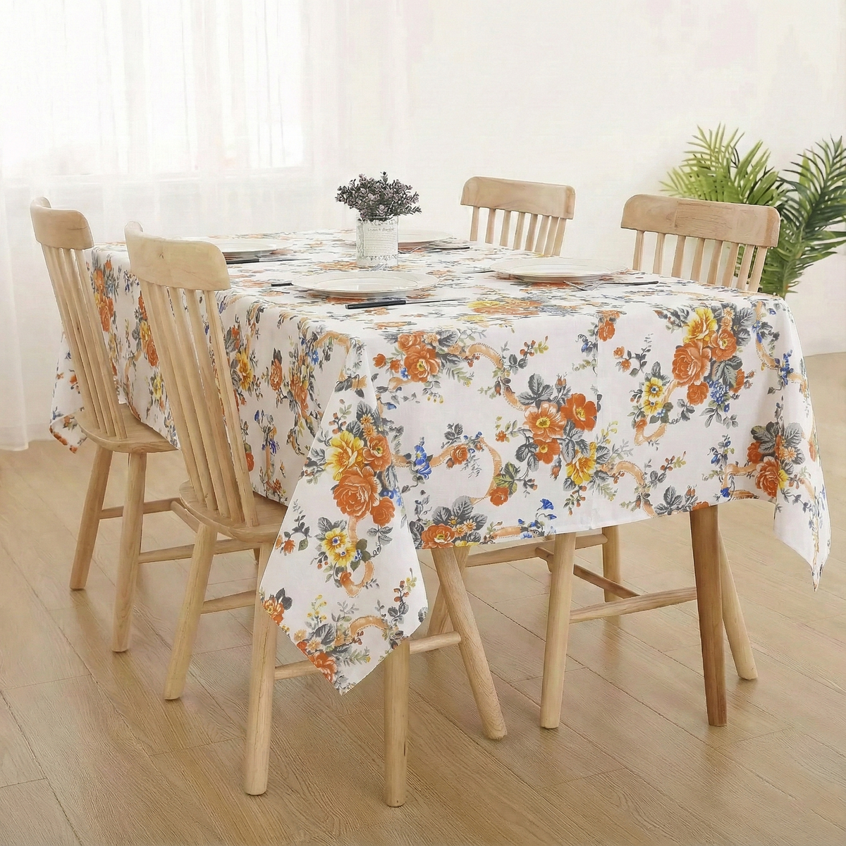 Decorative Printed Cotton Table cover - Rose Garden Beige