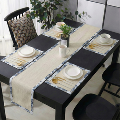 Off white Jute Dinning Set With Printed Border-