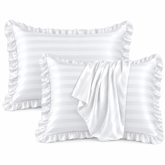 Opulence White Striped Satin Pillowcase