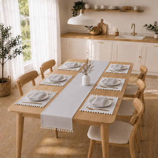 Luxury Cotton Dinning Set With Cute Pom pom - Silver