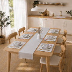 Luxury Cotton Dinning Set With Cute Pom pom - Silver