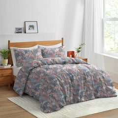 Cotton Satin Printed Duvet Cover set Tropical Grove Charcoal