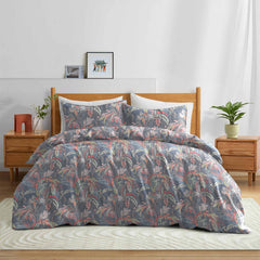 Cotton Satin Printed Duvet Cover set Tropical Grove Charcoal