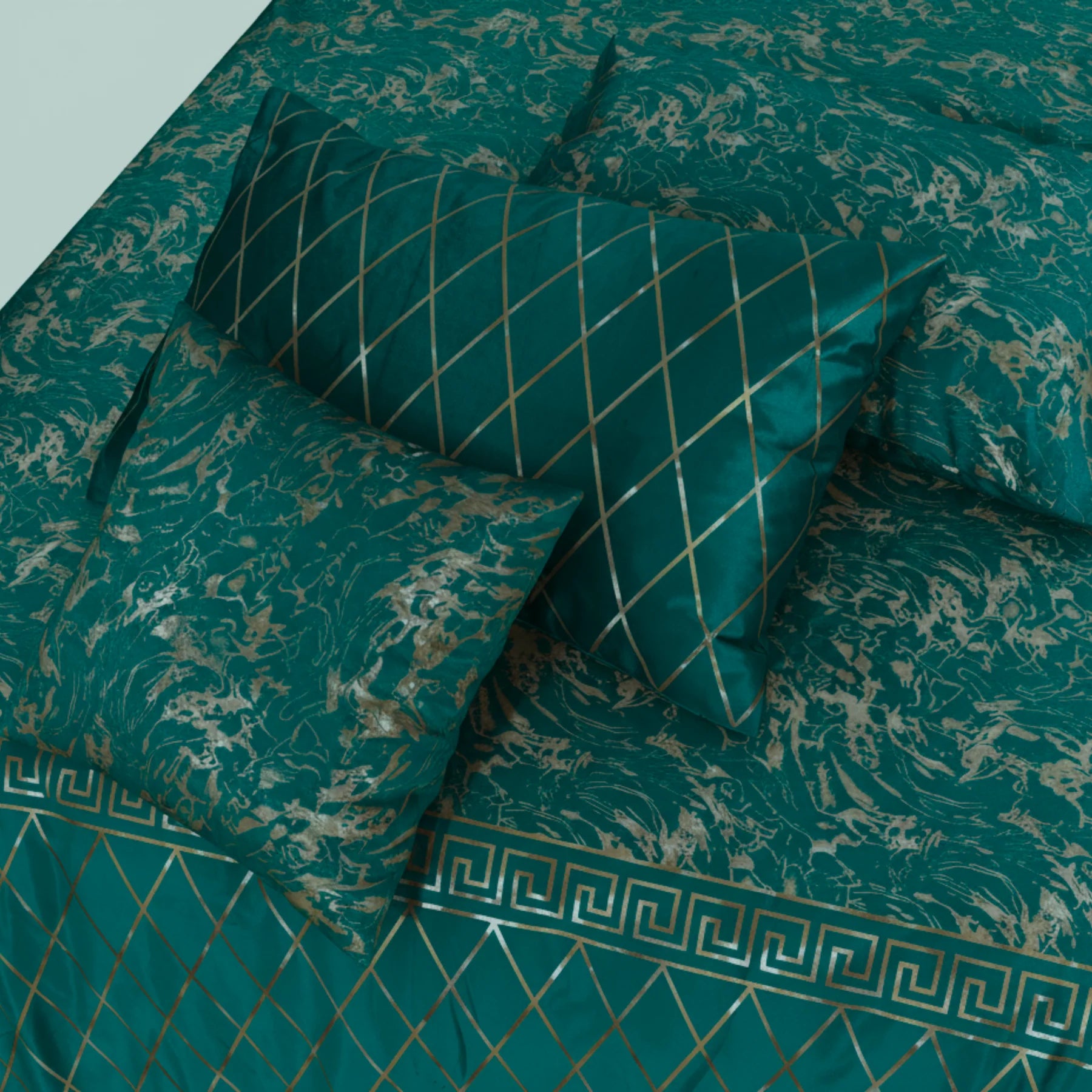 8 Pcs Greek Border Velvet Duvet Cover Set - Embreld Green