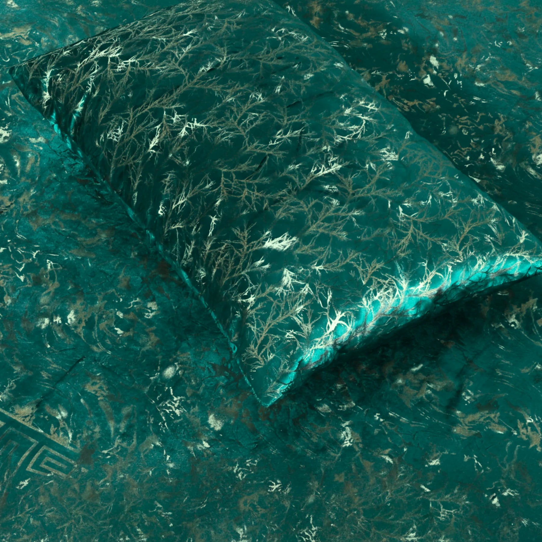 8 Pcs Greek Border Velvet Duvet Cover Set - Embreld Green