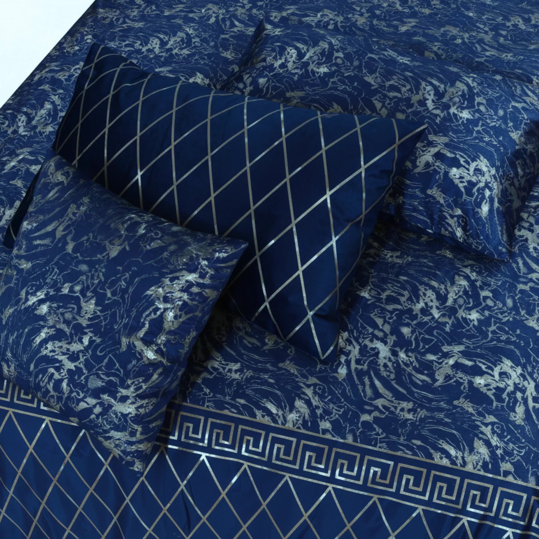 8 Pcs Luxury Greek Border Velvet Duvet Cover Set - Royal Blue