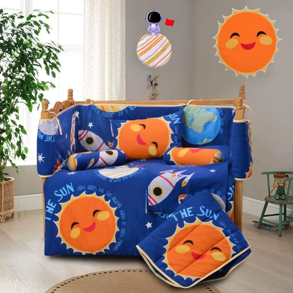 The Sun Reversible Printed Kids Baby Cot Set- Navy Blue - 99 Bedding Store