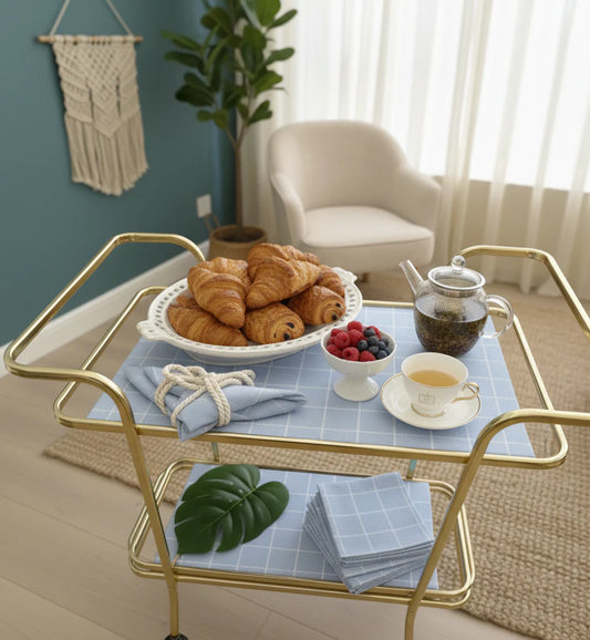 Waterproof Tea Trolley 9 Pcs Set - Vintage Blue Check