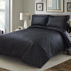 3 PCS LUXURY COTTON SATIN BEDSPREAD - BLACK - 99 Bedding Store