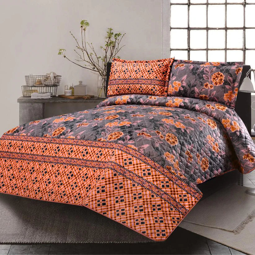 3 PCS LUXURY COTTON PRINTED BEDSPREAD - ABIC GREY - 99 Bedding Store