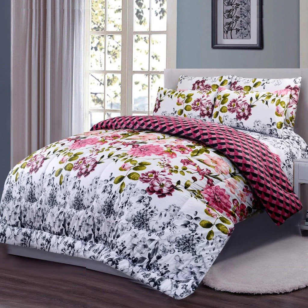 Red Flower Reversible Printed Comforter - 99 Bedding Store