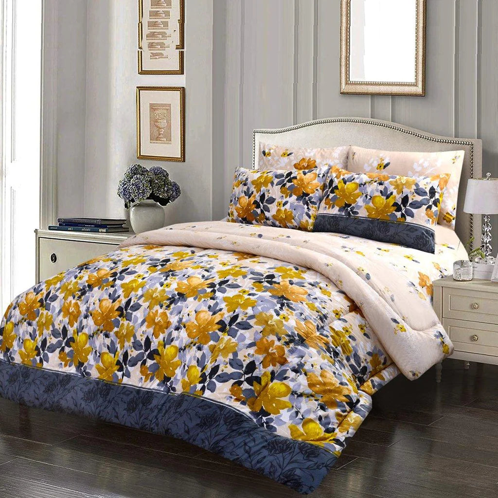 Yellow Flower Reversible Printed Comforter - 99 Bedding Store