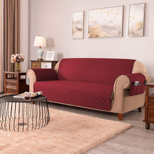 Quilted Sofa covers Non-slip With Pockets - Maroon - 99 Bedding Store