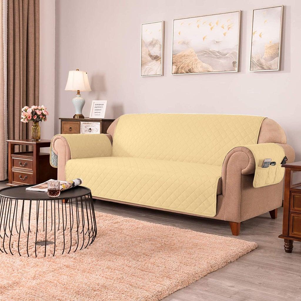 Quilted Sofa covers Non-slip With Pockets - Beige - 99 Bedding Store