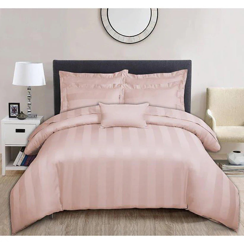 Luxury Satin Stripe Duvet Cover Set Tea Pink