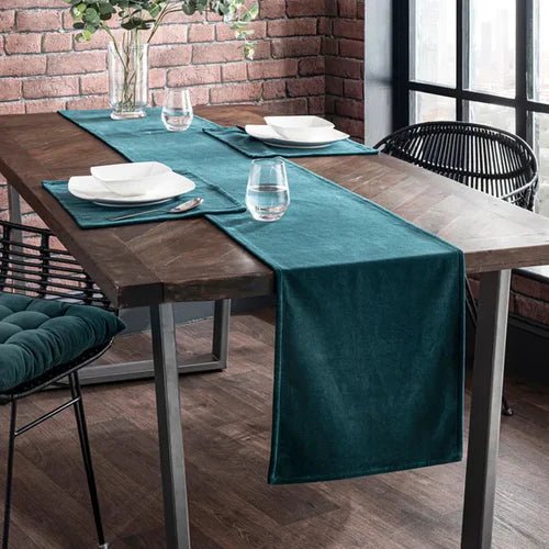 7 Pcs Velvet Table Runner Set- Teal Green - 99 Bedding Store