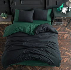 Plain Dyed Reversible Cotton Duvet Cover Set - Green & Black - 99 Bedding Store