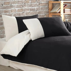 Plain Dyed Reversible Cotton Duvet Cover Set - Off White & Black - 99 Bedding Store