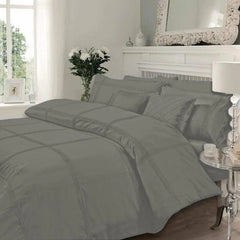 Square Pleated Cotton Quilt Cover Set - Grey