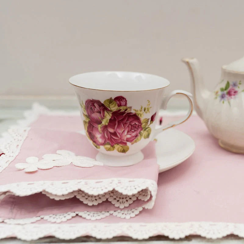 9 PCS TROLLEY MAT AND NAPKIN SET WITH LACE - PINK