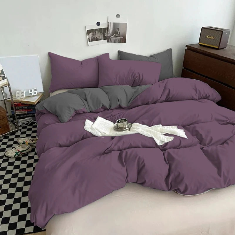 Plain Dyed Reversible Cotton Duvet Cover Sets -003 - 99 Bedding Store